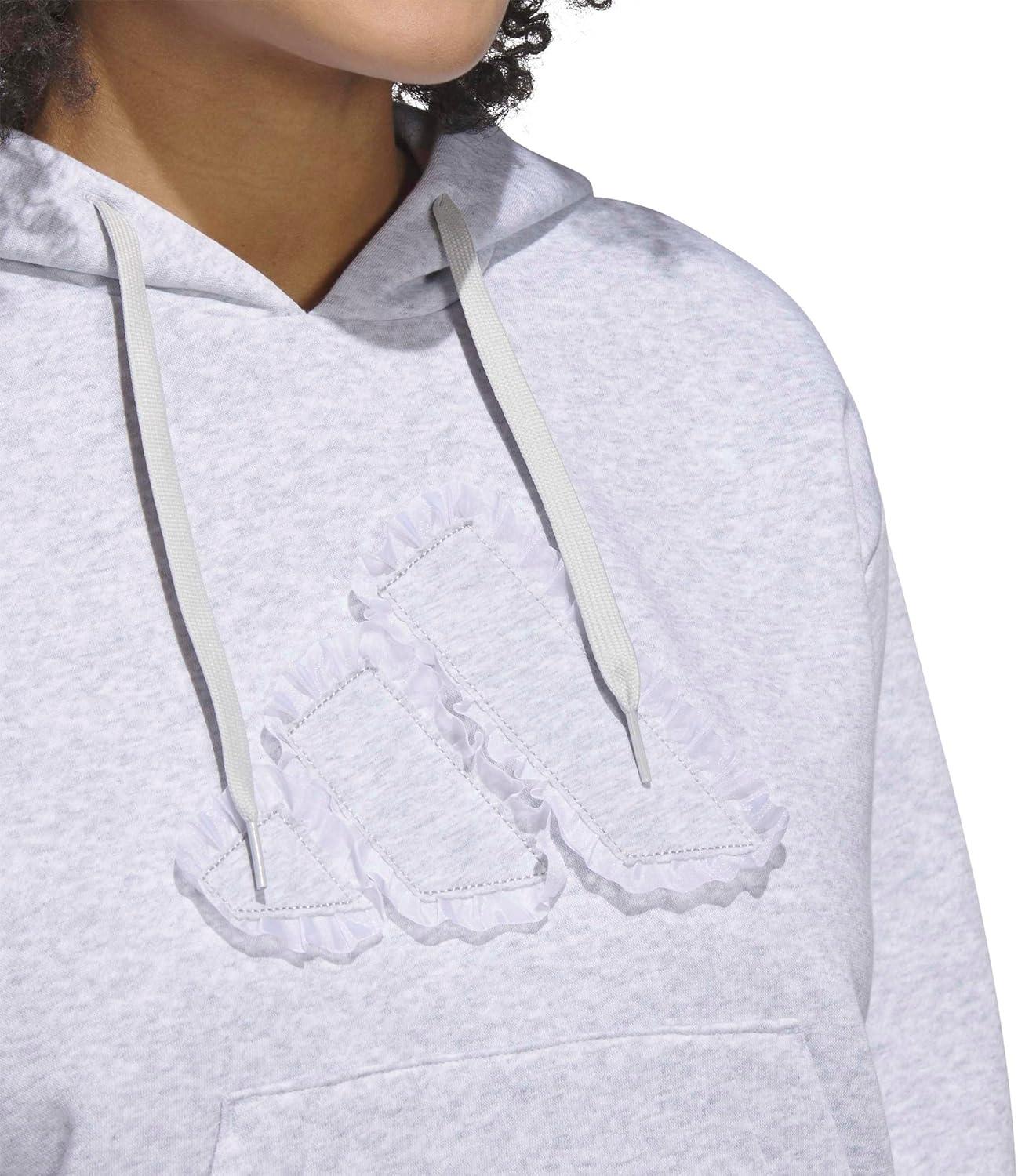 image:imageadidas womens Seasonal Essentials Ruffled Big Logo Graphic HoodieLight Grey Heather