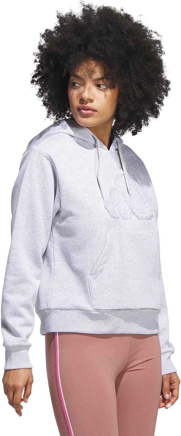 image:imageadidas womens Seasonal Essentials Ruffled Big Logo Graphic HoodieLight Grey Heather