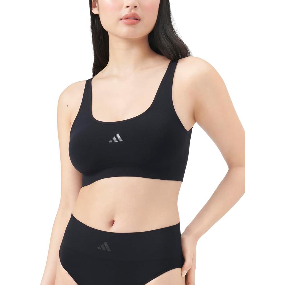 image:imageadidas Womens Active Seamless Micro Stretch Scoop Neck Lounge BraBlack