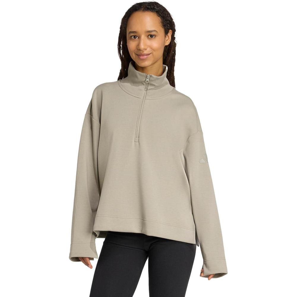 image:imageadidas womens All Szn Soft Lux Quarterzip SweatshirtSilver Pebble