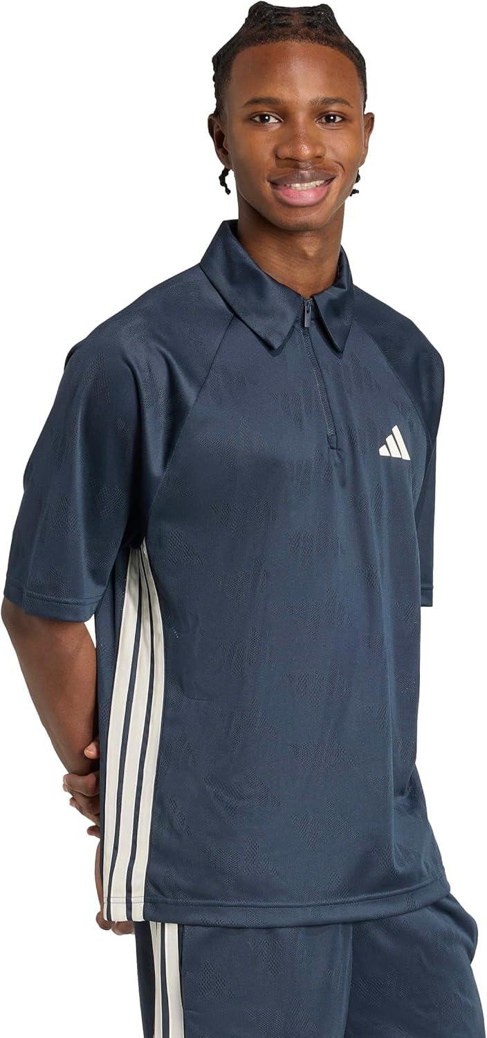 image:imageAdidas Mens Stadium 3Stripes Tennis Inspired Jacquard Polo TShirtAurora InkOff White