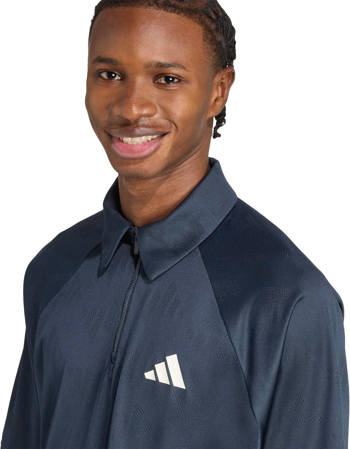 image:imageAdidas Mens Stadium 3Stripes Tennis Inspired Jacquard Polo TShirtAurora InkOff White