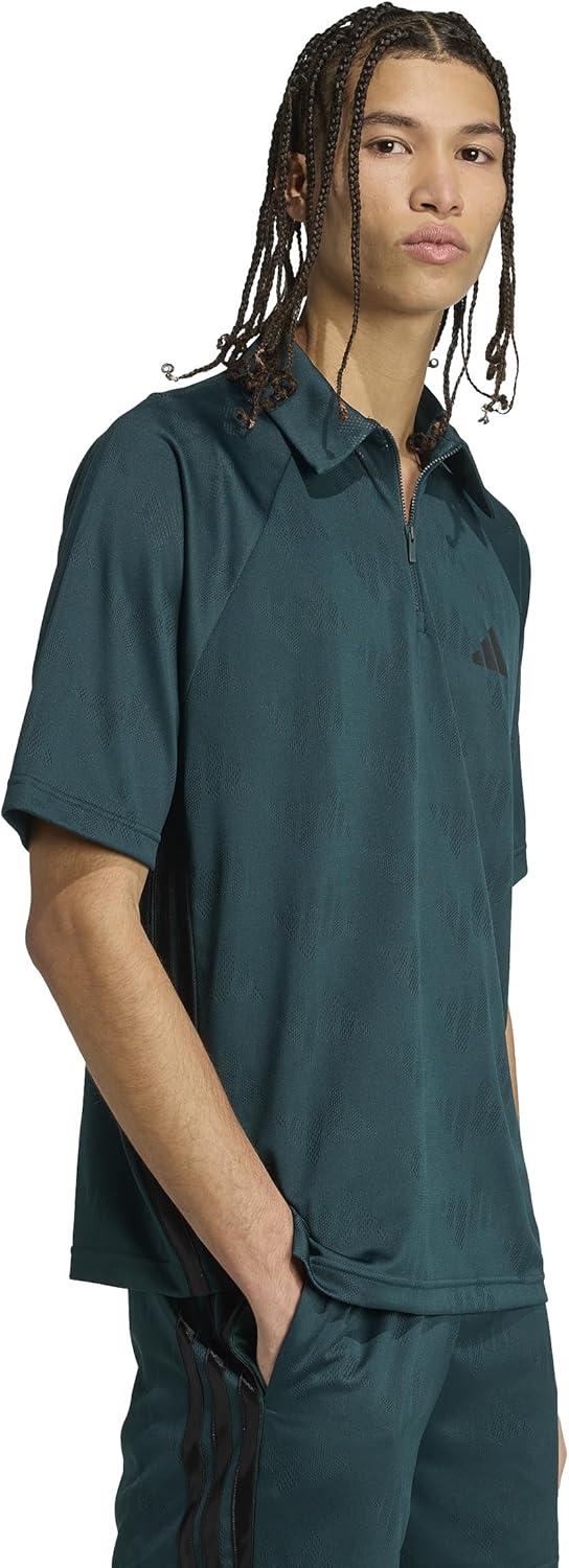 image:imageAdidas Mens Stadium 3Stripes Tennis Inspired Jacquard Polo TShirtAurora IvyBlack