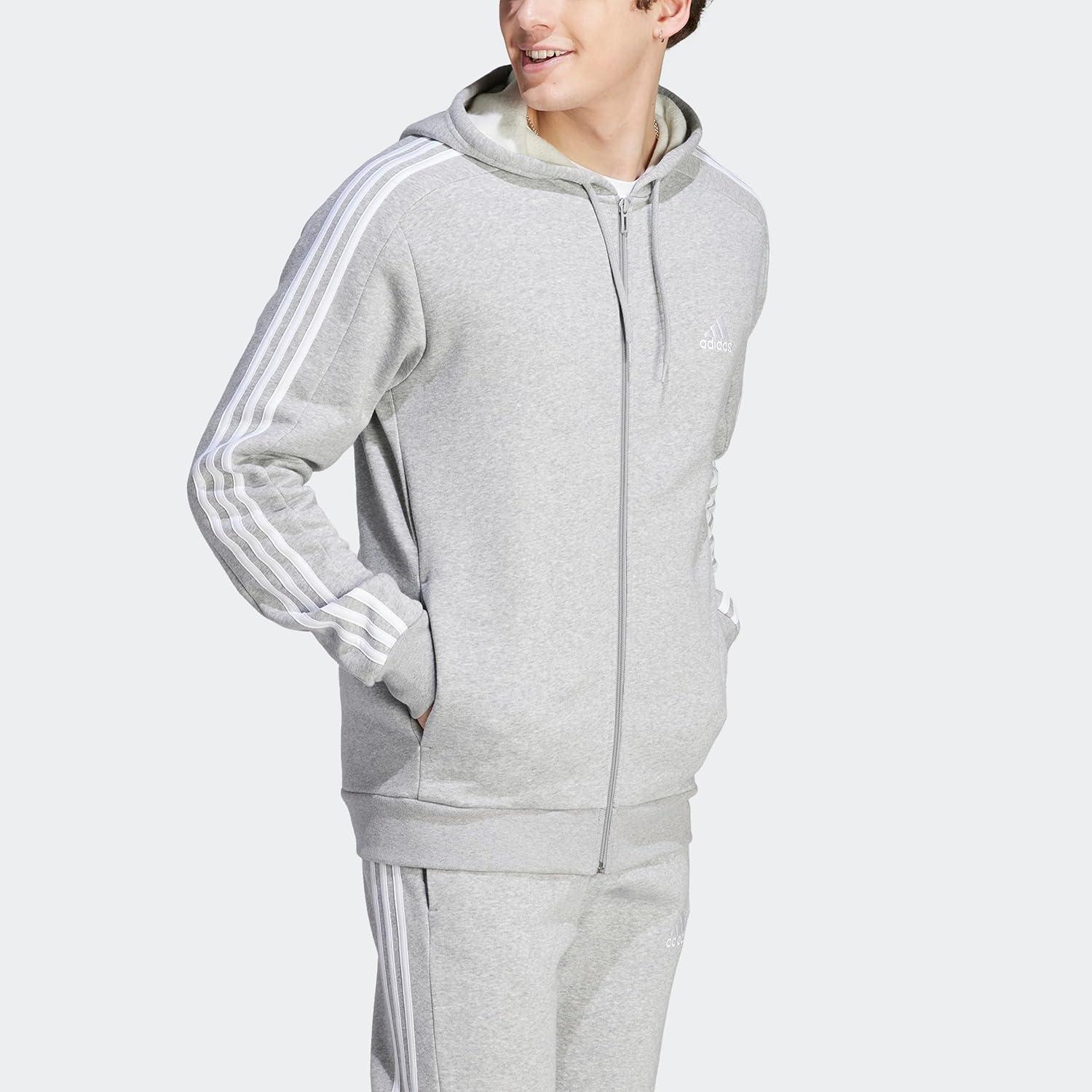 image:imageadidas mens Essentials Fleece 3stripes FullzipMedium Grey Heather