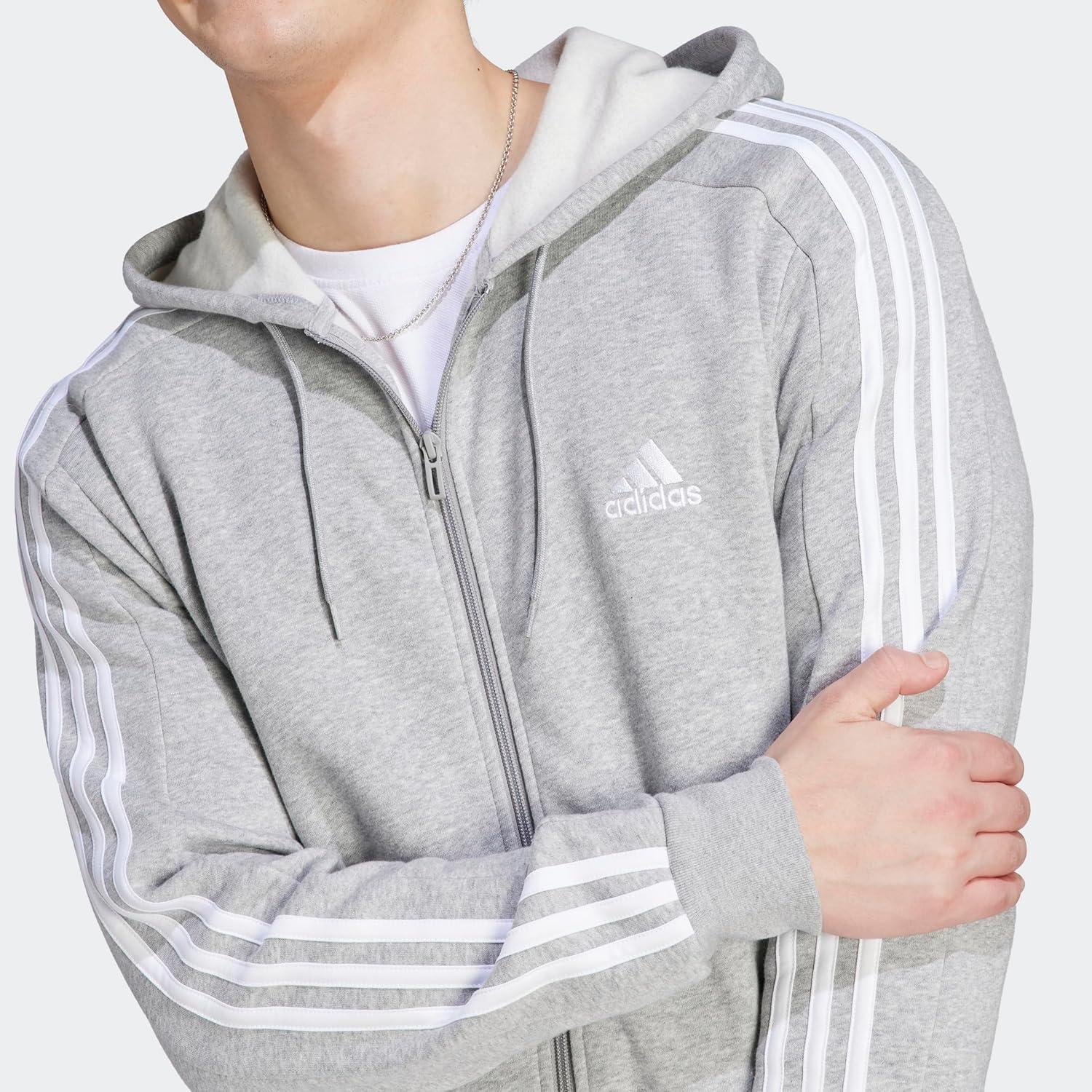 image:imageadidas mens Essentials Fleece 3stripes FullzipMedium Grey Heather