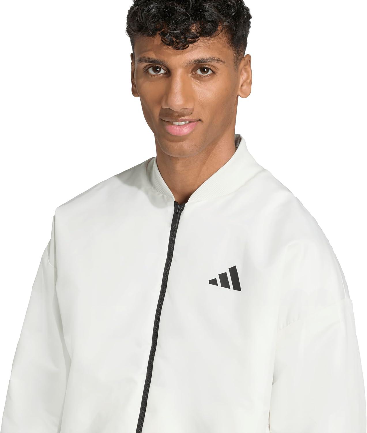 image:imageadidas mens Stadium 3stripes Waxed Woven BomberOff WhiteBlack