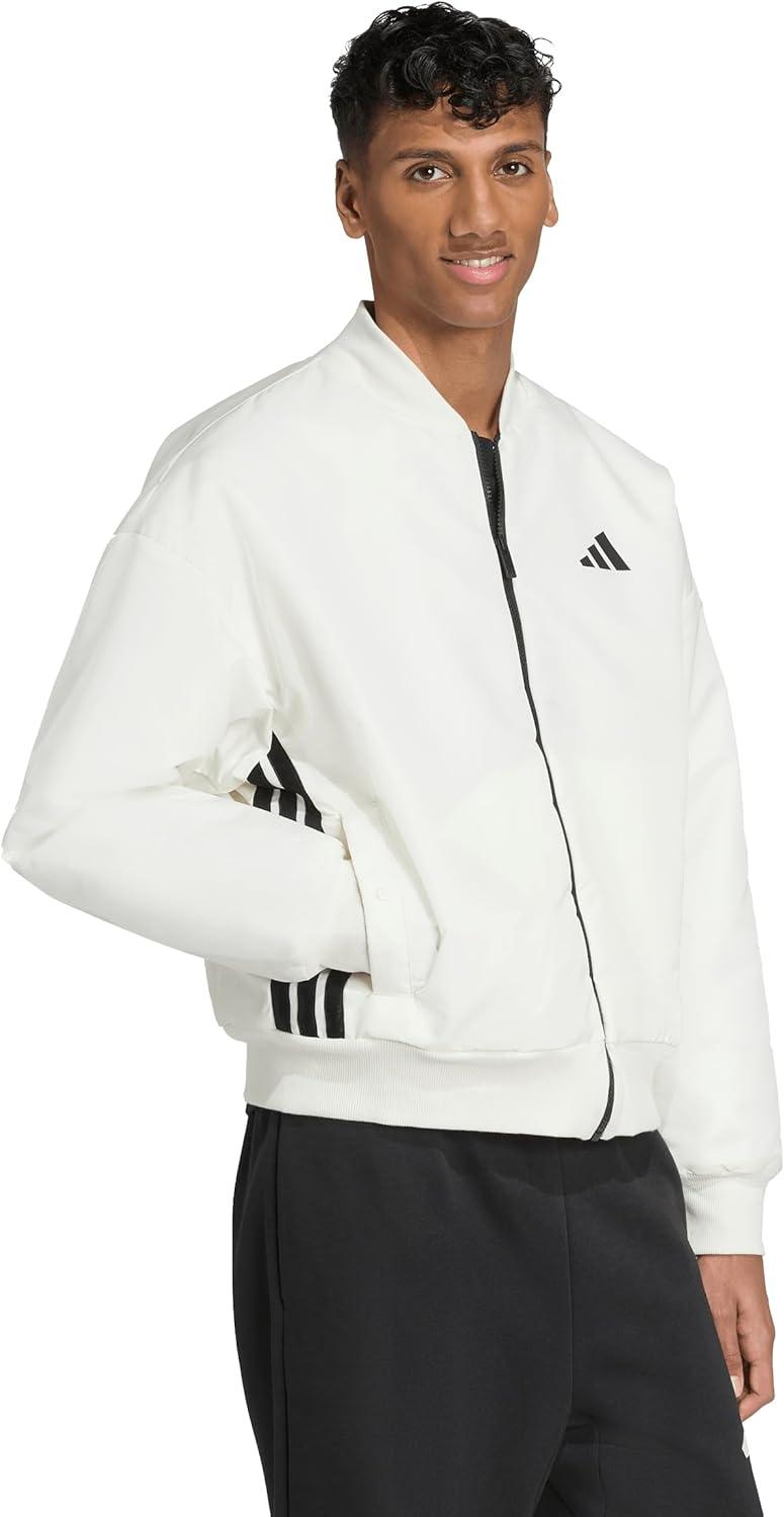 image:imageadidas mens Stadium 3stripes Waxed Woven BomberOff WhiteBlack