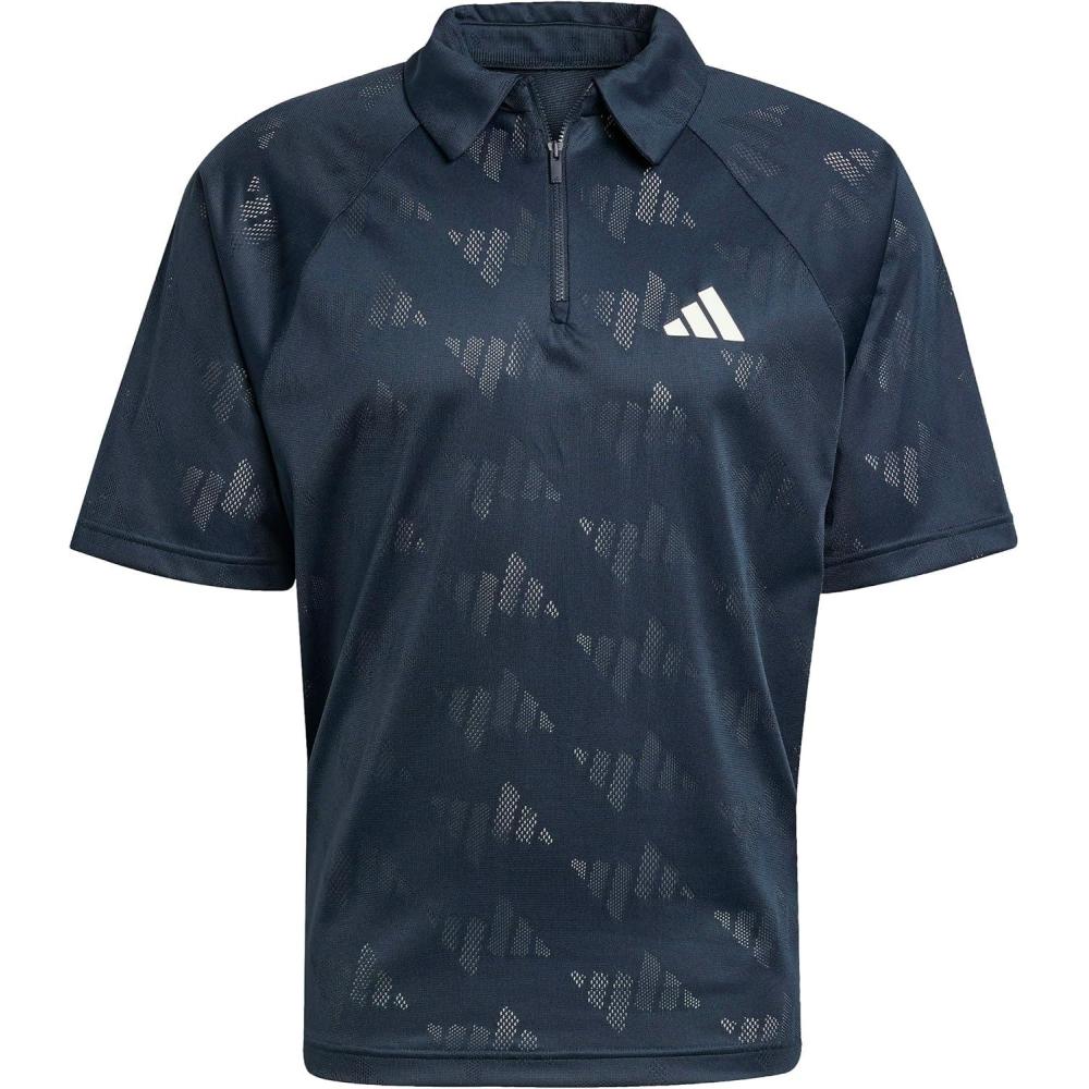 image:imageAdidas Mens Stadium 3Stripes Tennis Inspired Jacquard Polo TShirtAurora InkOff White