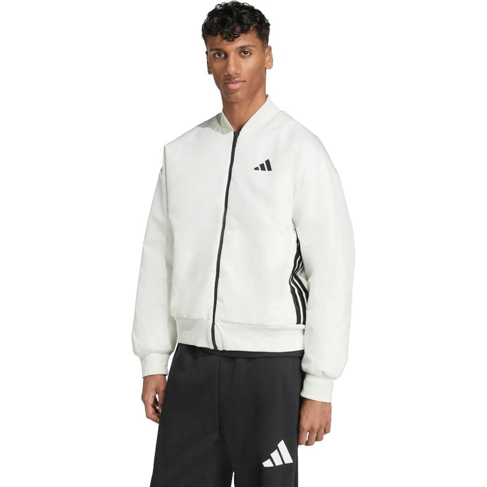 image:imageadidas mens Stadium 3stripes Waxed Woven BomberOff WhiteBlack