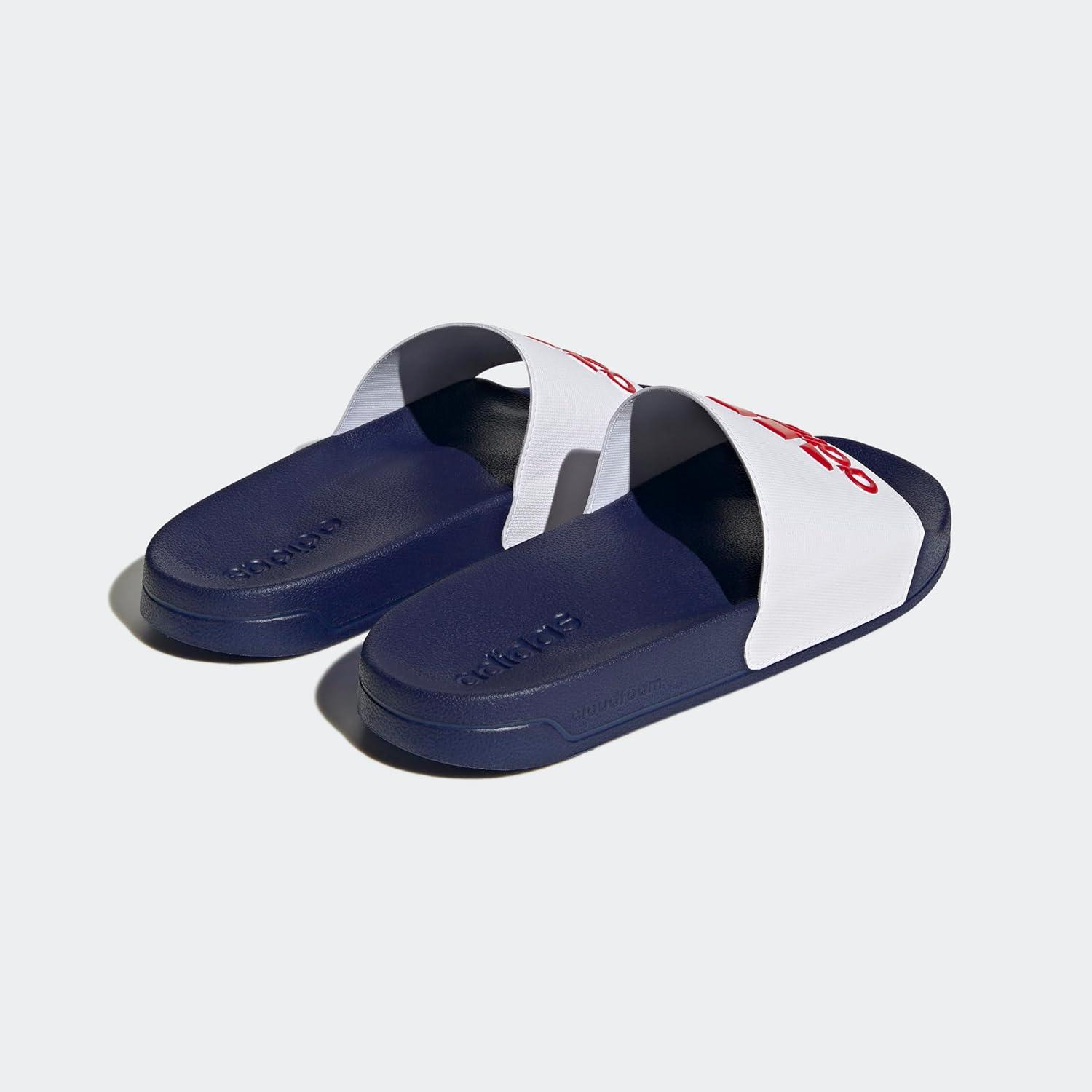 image:imageadidas unisexadult Adilette ShowerWhiteBetter ScarletVictory Blue