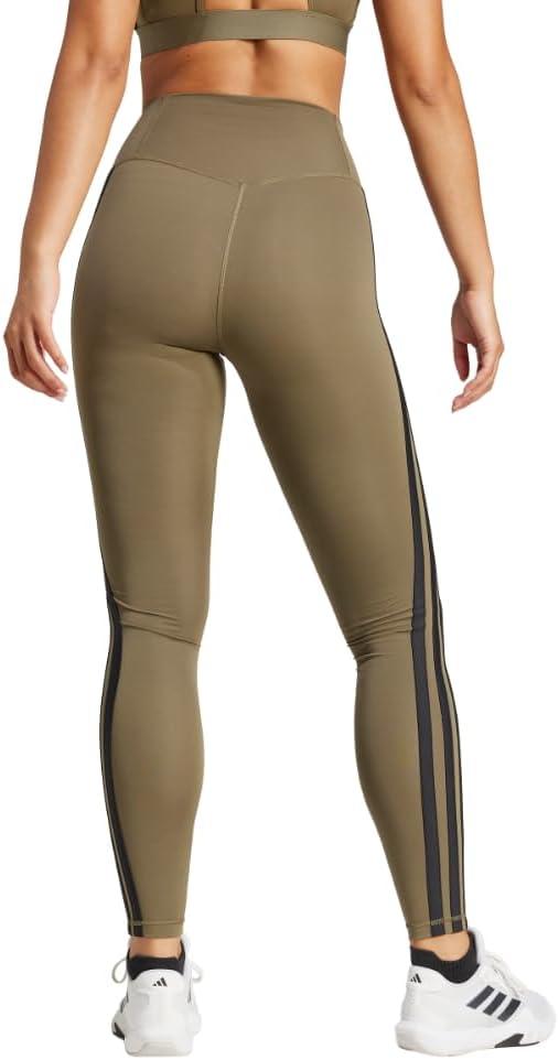 image:imageAdidas Womens Optime Essentials 3Stripes 78 Training LeggingsOlive StrataBlack