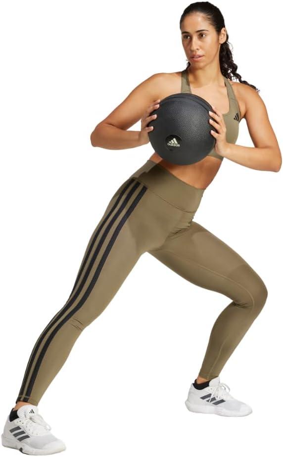 image:imageAdidas Womens Optime Essentials 3Stripes 78 Training LeggingsOlive StrataBlack