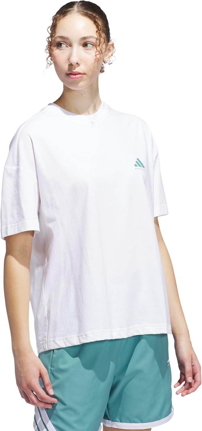 image:imageadidas Womens Basketball Graphic TShirtWhitePowder Teal
