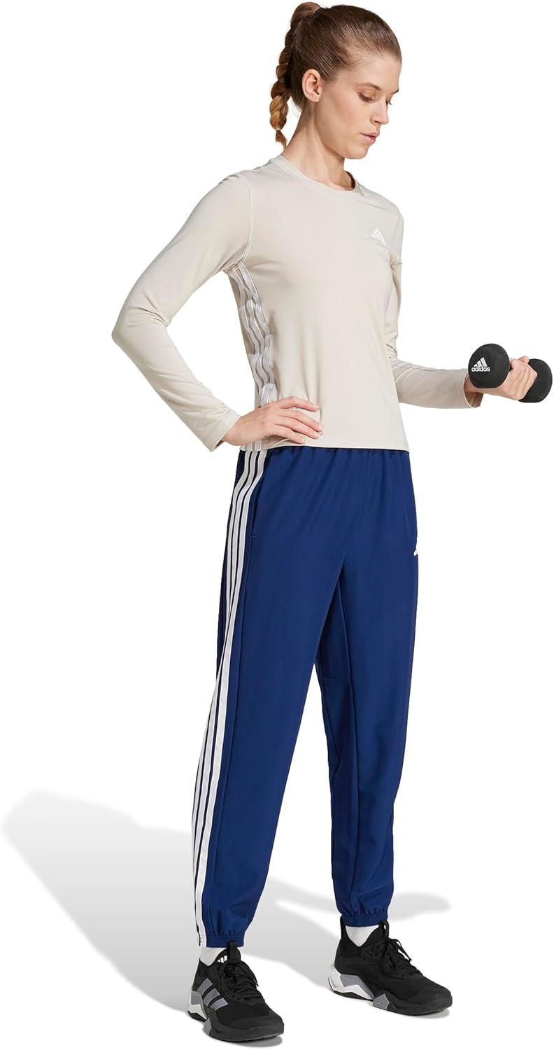 image:imageadidas Womens Train Essentials 3Stripes Woven PantsDark Blue White
