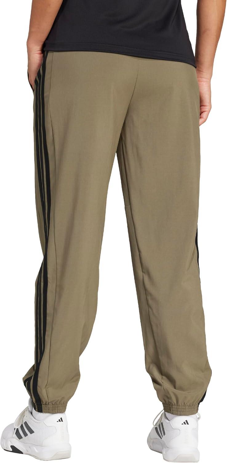 image:imageadidas Womens Train Essentials 3Stripes Woven PantsOlive StrataBlack