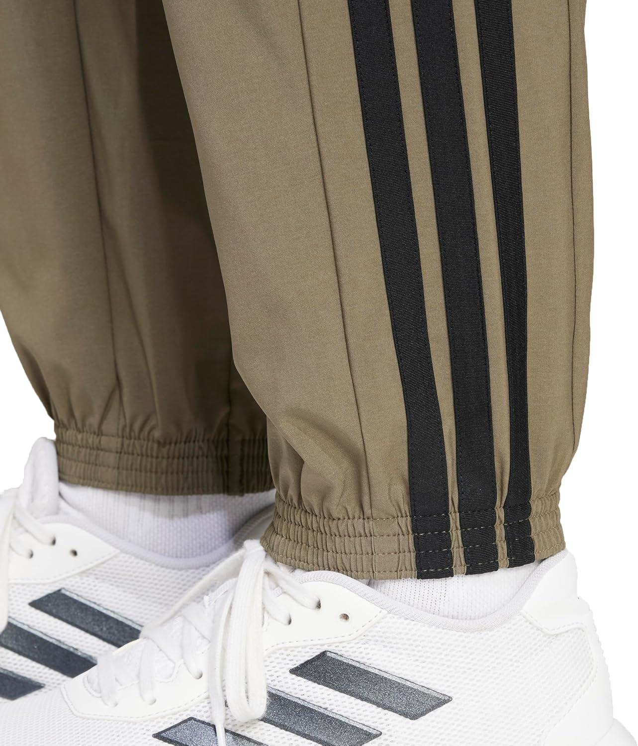 image:imageadidas Womens Train Essentials 3Stripes Woven PantsOlive StrataBlack