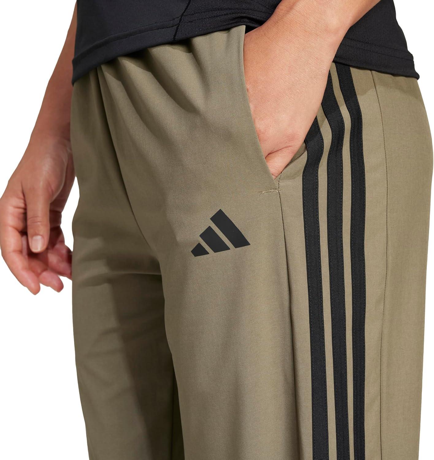 image:imageadidas Womens Train Essentials 3Stripes Woven PantsOlive StrataBlack