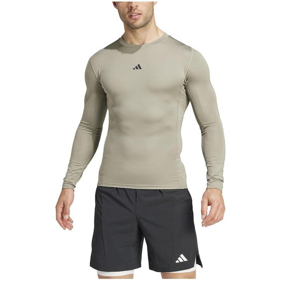 image:imageAdidas Mens Techfit Compression Long Sleeve Training TShirtSilver Pebble