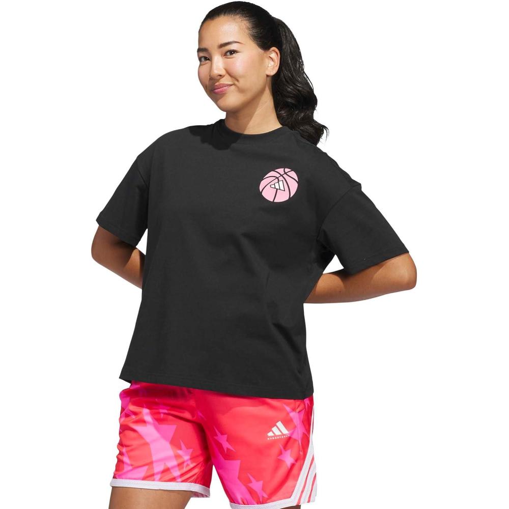 image:imageadidas Womens Basketball Graphic TShirtBlackLucid Pink