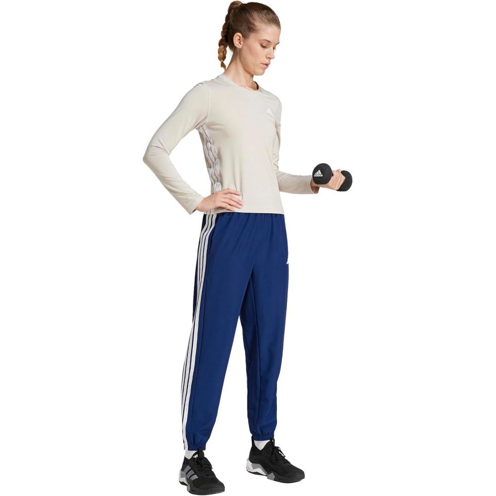 image:imageadidas Womens Train Essentials 3Stripes Woven PantsDark BlueWhite