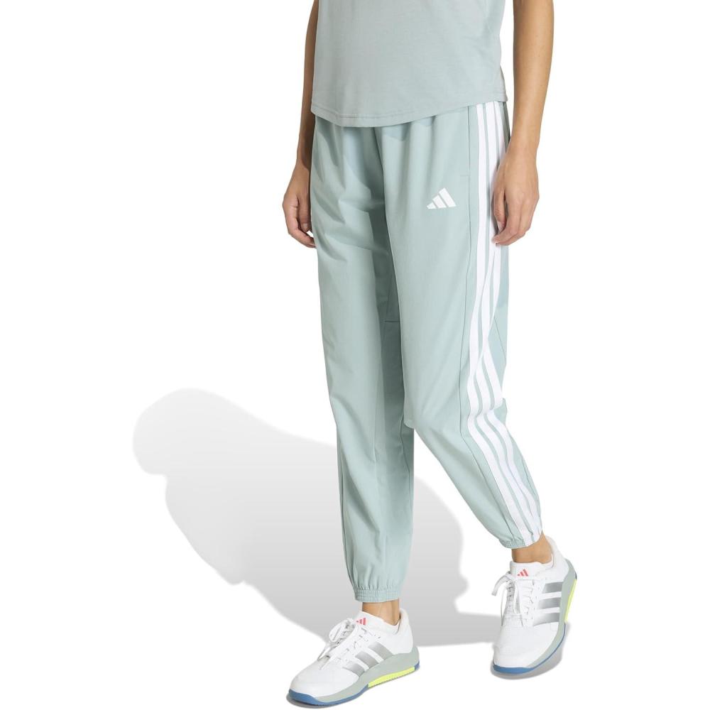 image:imageadidas Womens Train Essentials 3Stripes Woven PantsWonder SageWhite