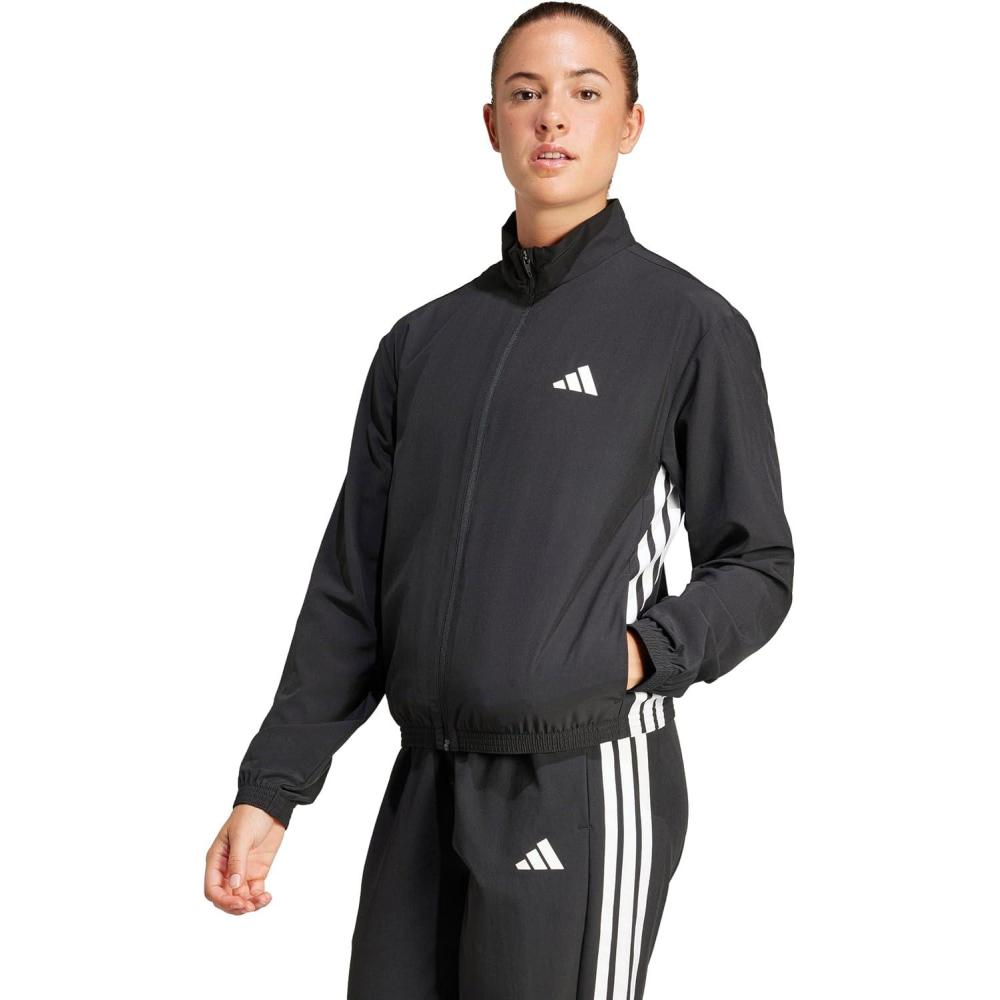 image:imageadidas Womens Train Essentials 3Stripes Woven Warm Up Jacket BlackWhite Small