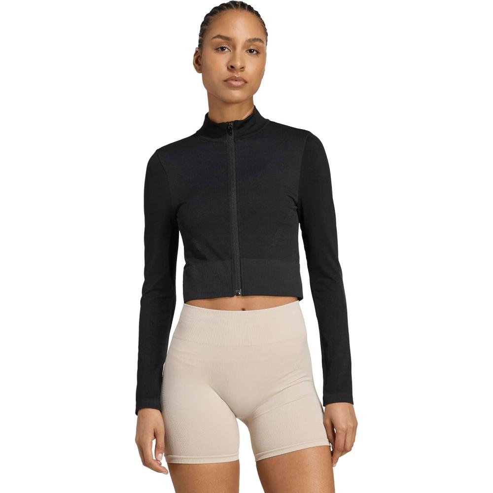 image:imageadidas womens Essentials Fullzip Knit Workout JacketBlack