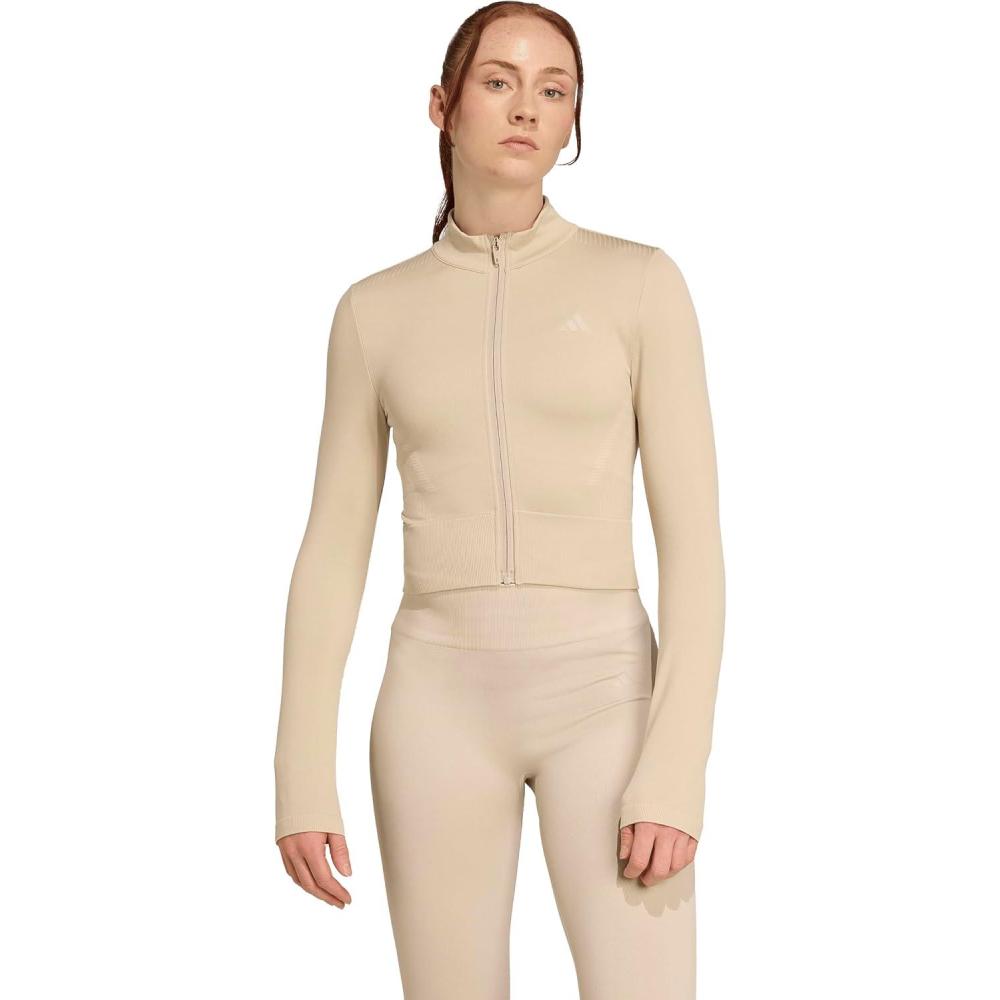 image:imageadidas womens Essentials Fullzip Knit Workout JacketWonder Alumina
