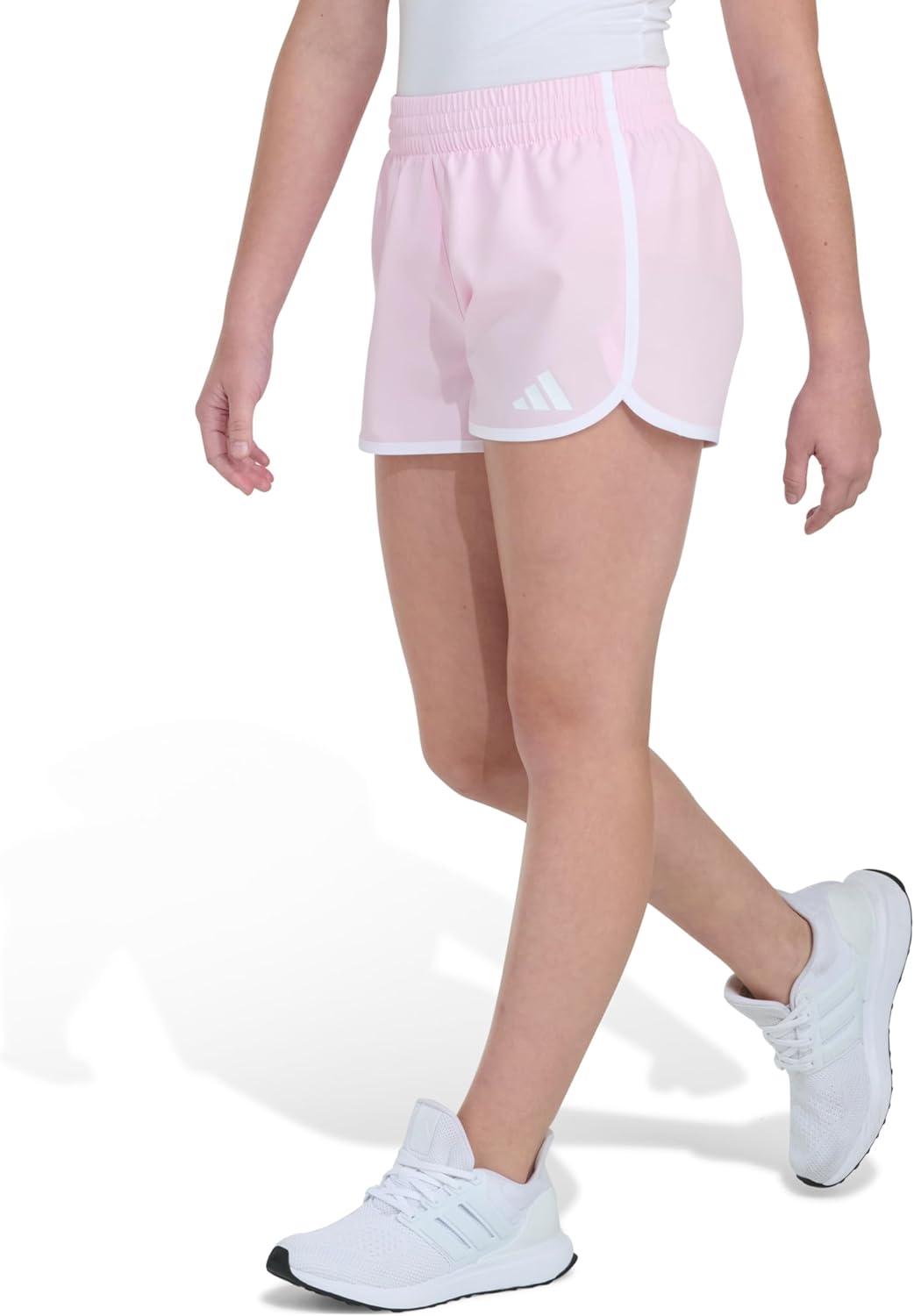 image:imageAdidas Girls Elastic Waistband Retro Woven ShortsClear Pink