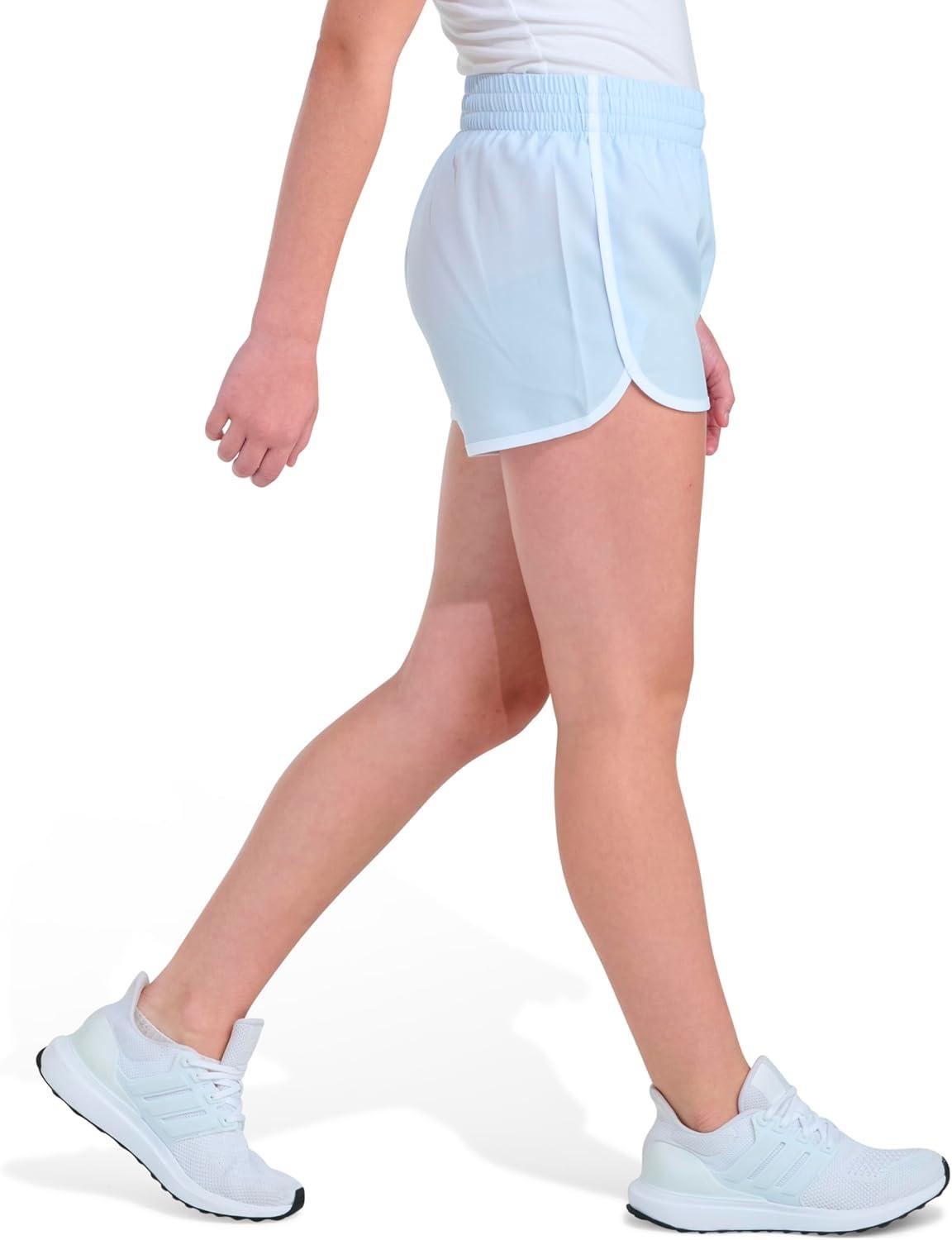 image:imageAdidas Girls Elastic Waistband Retro Woven ShortsClear Sky
