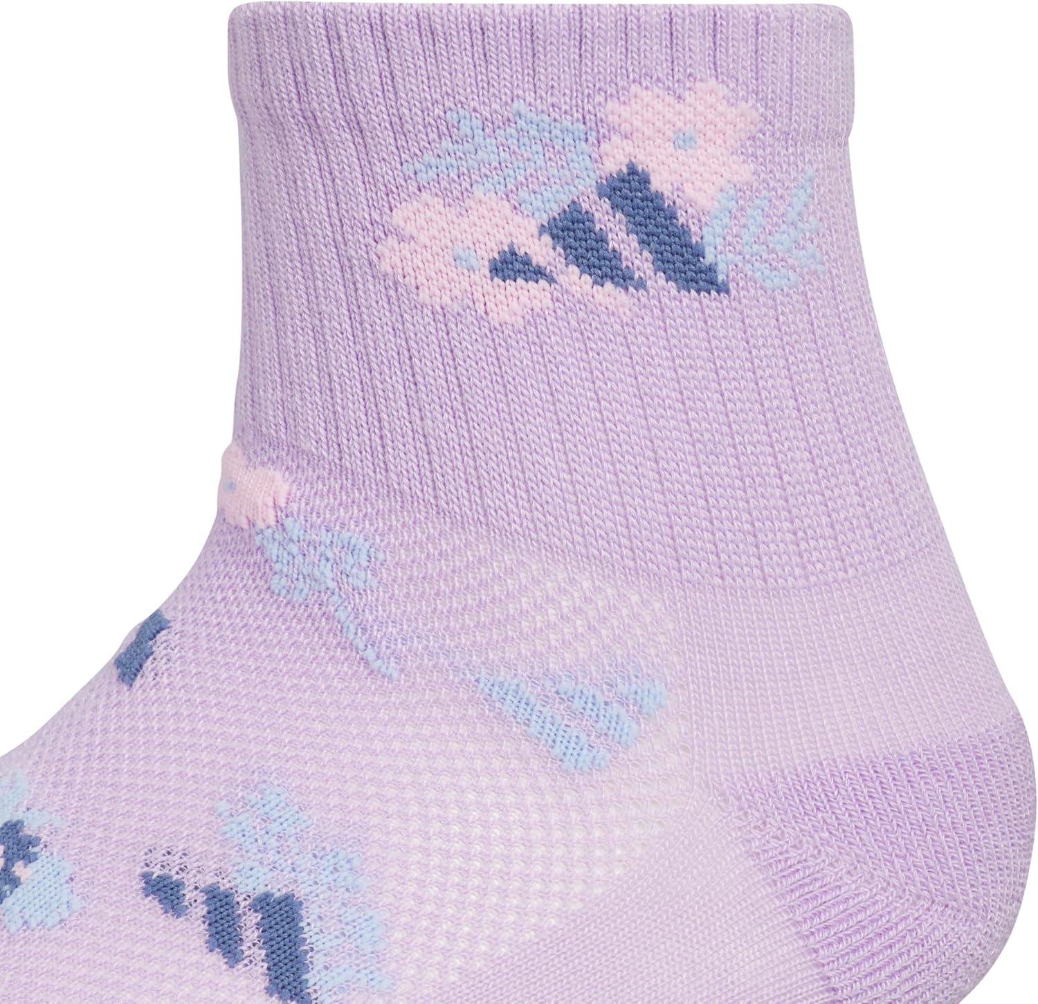 image:imageadidas Unisex Kids Cushioned Quarter Ankle Socks for Boys and Girls 6 Pairs Durable amp ComfortableGirlsGraphicPowder Plum PurpleGlow BlueClear Pink