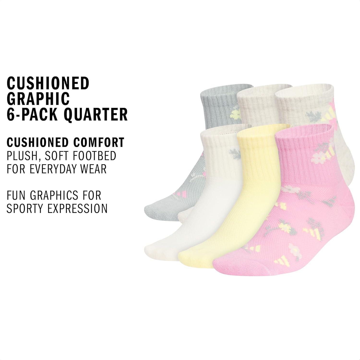 image:imageadidas Unisex Kids Cushioned Quarter Ankle Socks for Boys and Girls 6 Pairs Durable amp ComfortableGirlsGraphicWonder Sage GreenAlumina HeatherWonder White