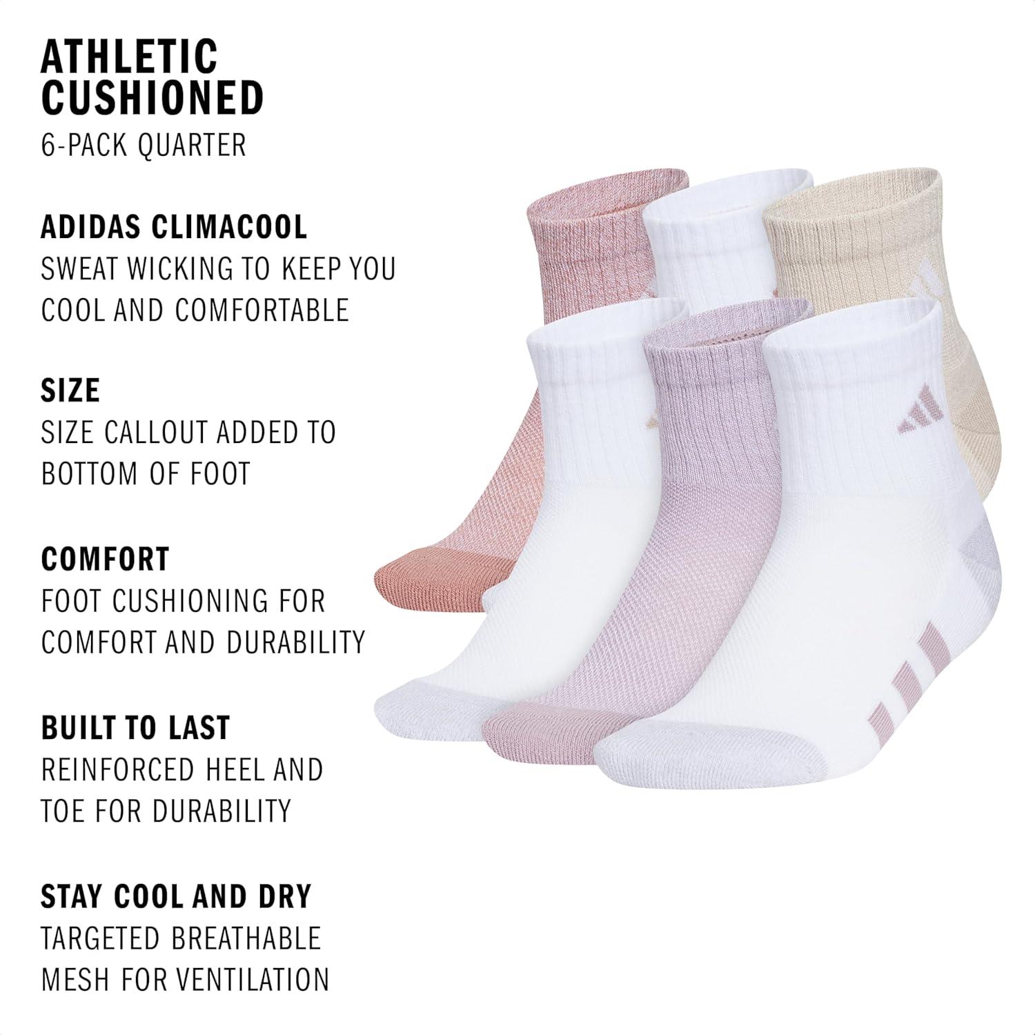 image:imageadidas Unisex Kids Cushioned Quarter Ankle Socks for Boys and Girls 6 Pairs Durable amp ComfortableGirlsWarm Clay PinkWonder BeigePreloved Fig Purple