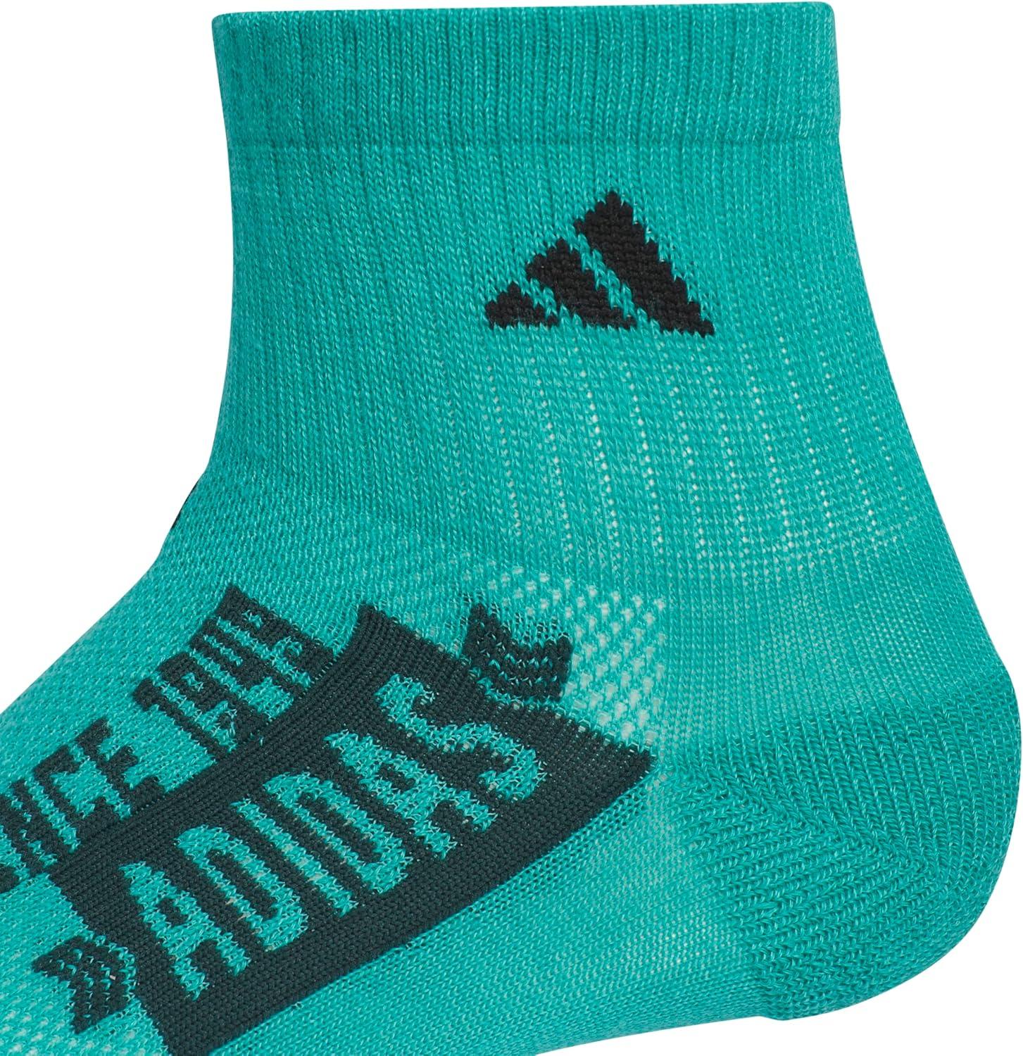 image:imageadidas Unisex Kids Cushioned Quarter Ankle Socks for Boys and Girls 6 Pairs Durable amp ComfortableGraphicPure Teal GreenCool Light HeatherBlack