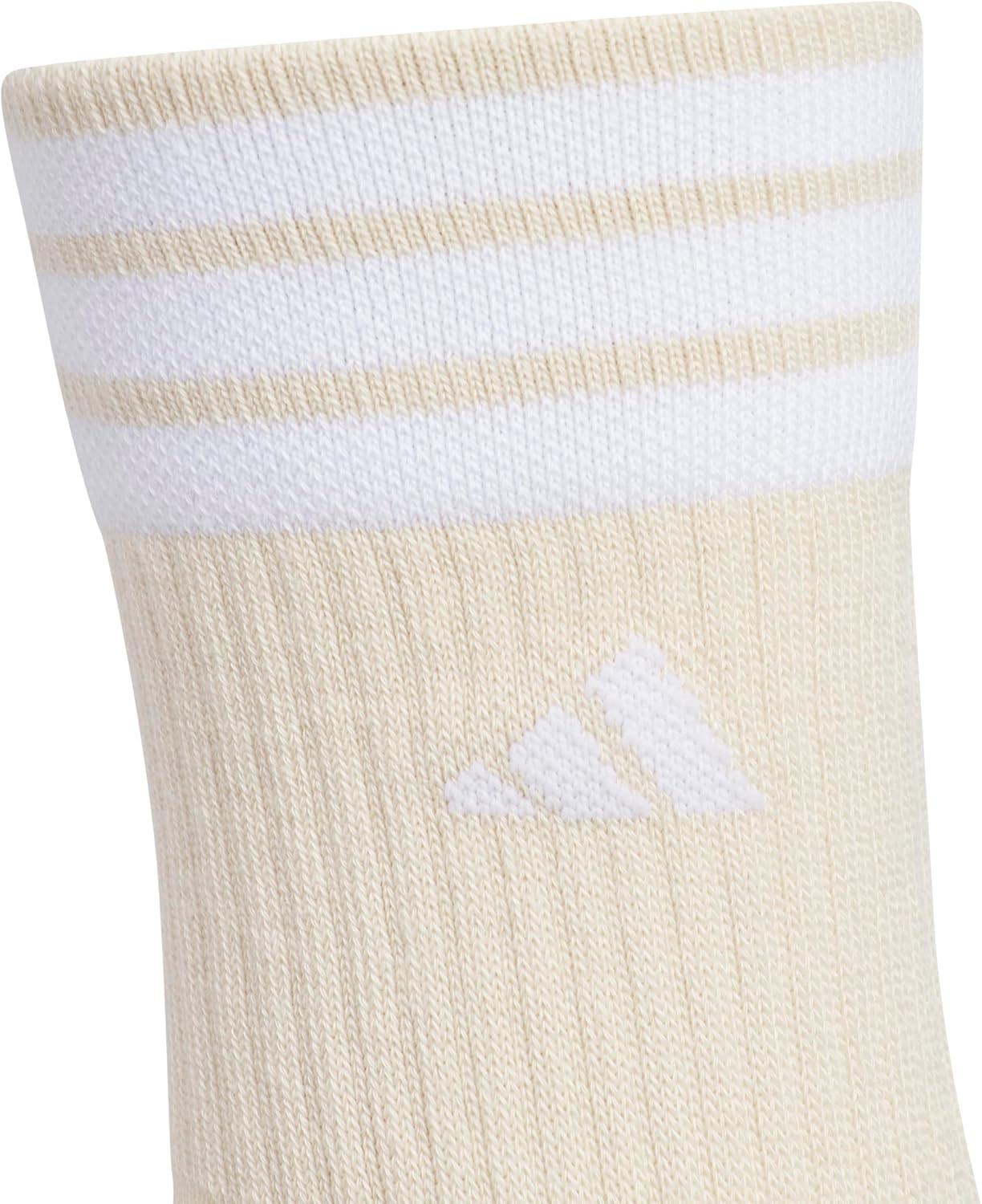 image:imageadidas womens Cushioned Crew Socks 3 Pairs Durable amp ComfortableCrystal Linen BeigeWhiteChalky Brown3stripe4