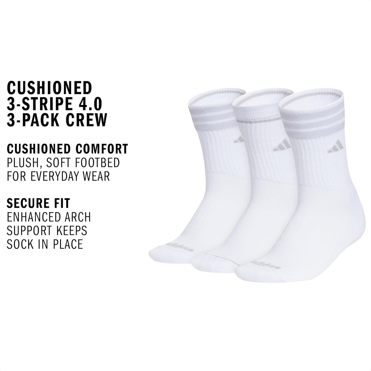 image:imageadidas womens Cushioned Crew Socks 3 Pairs Durable amp ComfortableWhite3stripe4