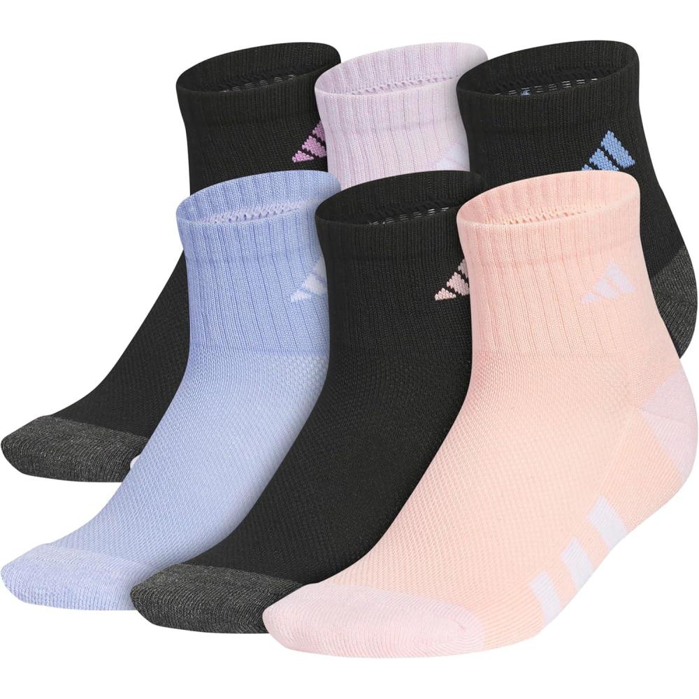 image:imageadidas Unisex Kids Cushioned Quarter Ankle Socks for Boys and Girls 6 Pairs Durable amp ComfortableGirlsBlackPreloved PurpleIce Lavender