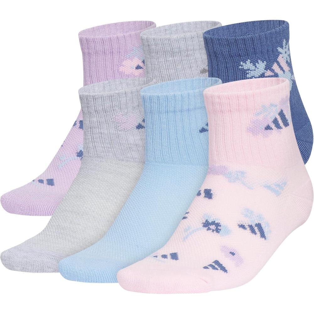 image:imageadidas Unisex Kids Cushioned Quarter Ankle Socks for Boys and Girls 6 Pairs Durable amp ComfortableGirlsGraphicPowder Plum PurpleGlow BlueClear Pink