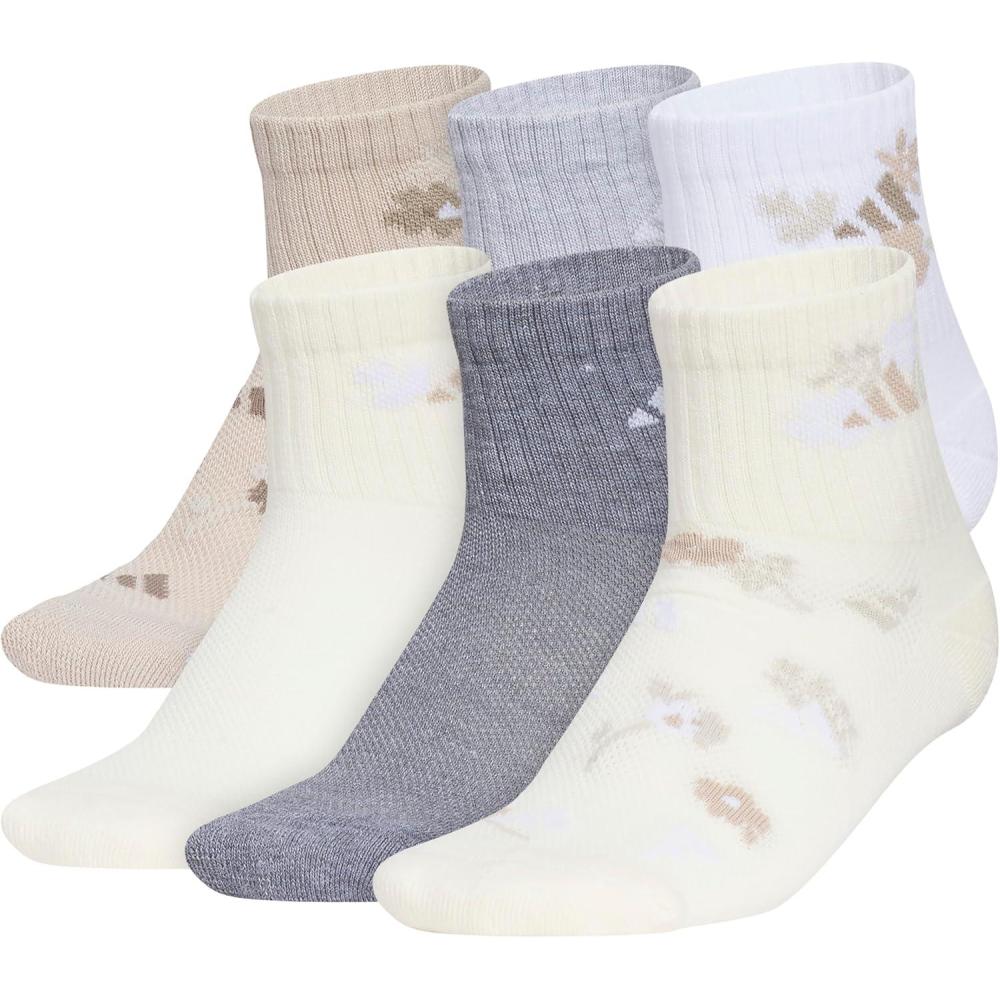 image:imageadidas Unisex Kids Cushioned Quarter Ankle Socks for Boys and Girls 6 Pairs Durable amp ComfortableGirlsGraphicWonder BeigeCool Light HeatherWonder White