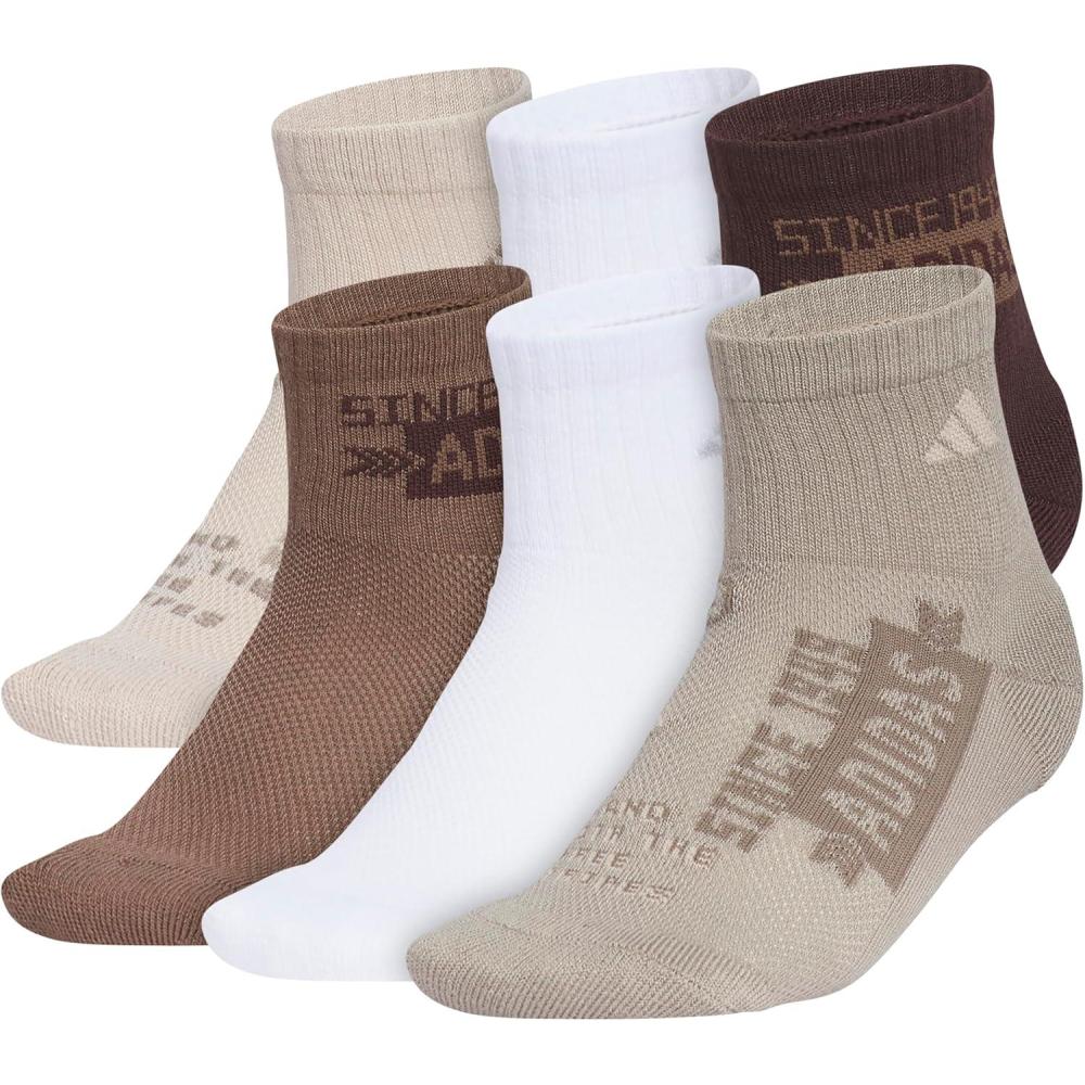 image:imageadidas Unisex Kids Cushioned Quarter Ankle Socks for Boys and Girls 6 Pairs Durable amp ComfortableGraphicWonder BeigeWhiteEarth Strata Brown