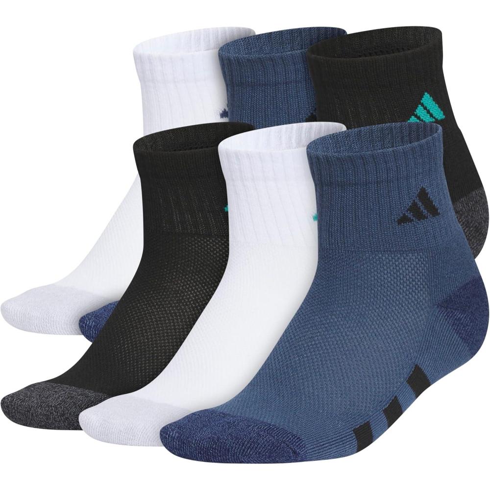 image:imageadidas Unisex Kids Cushioned Quarter Ankle Socks for Boys and Girls 6 Pairs Durable amp ComfortableWhitePure Teal GreenMineral Blue