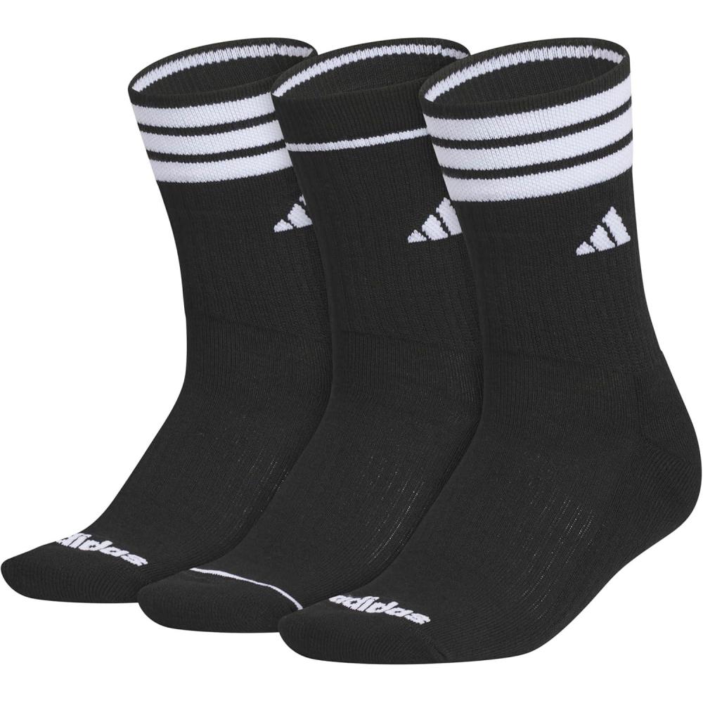 image:imageadidas womens Cushioned Crew Socks 3 Pairs Durable amp ComfortableBlackWhite3stripe4
