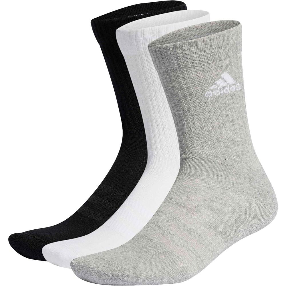 image:imageadidas womens Cushioned Crew Socks 3 Pairs Durable amp ComfortableMgreyhWhiteBlack