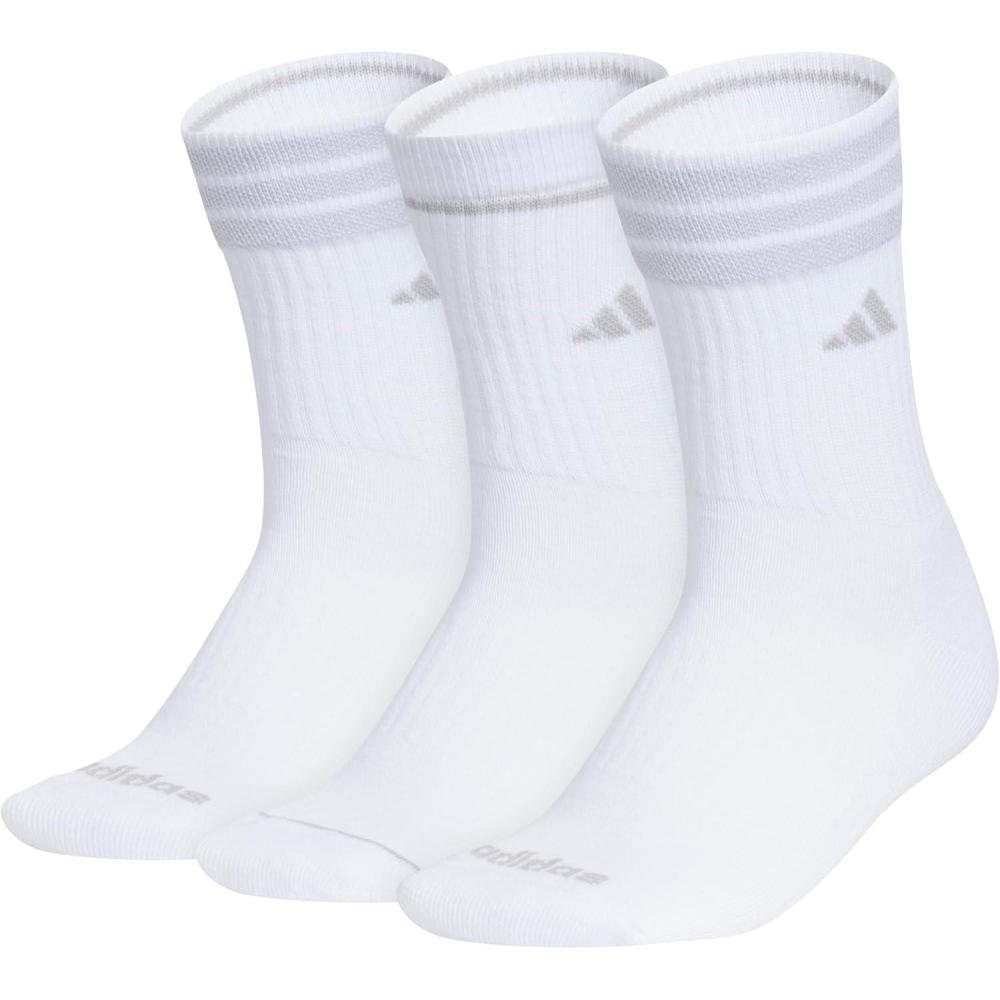 image:imageadidas womens Cushioned Crew Socks 3 Pairs Durable amp ComfortableWhite3stripe4