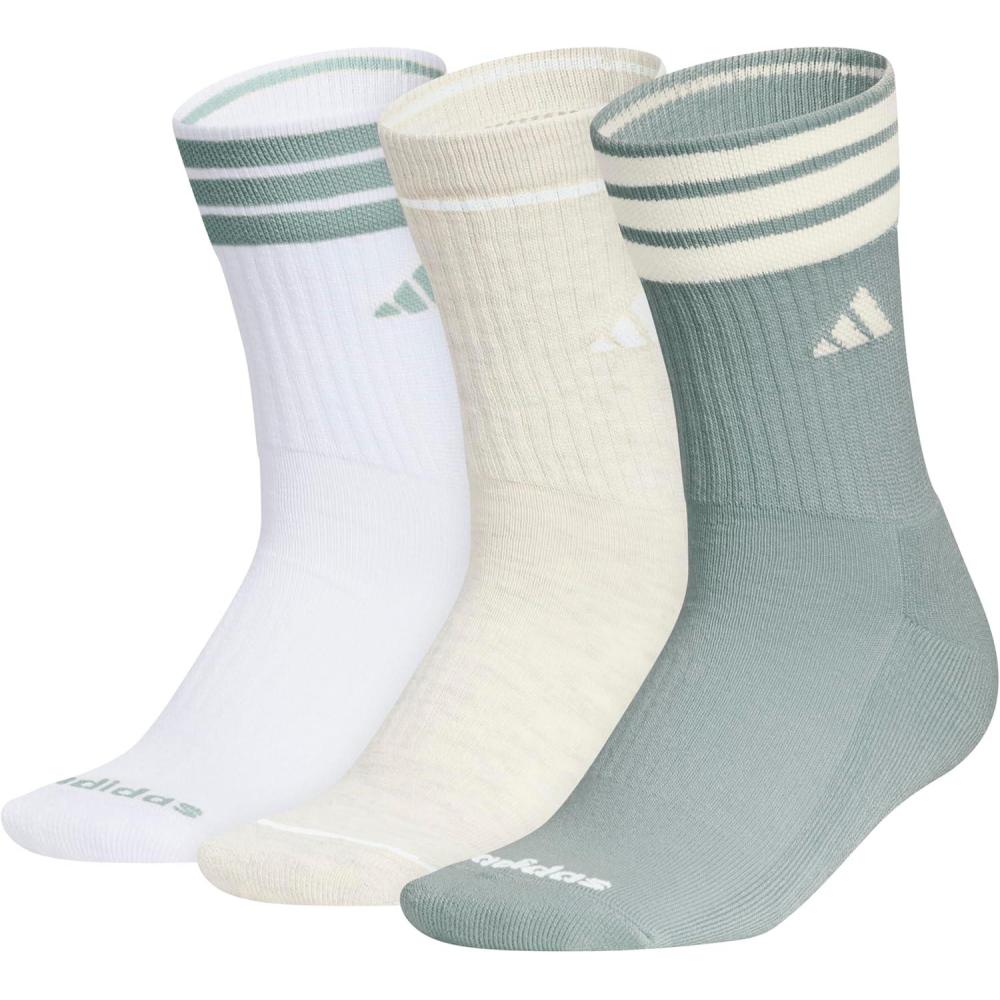 image:imageadidas womens Cushioned Crew Socks 3 Pairs Durable amp ComfortableWonder Sage GreenWonder WhiteWhite3stripe4