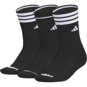 adidas womens Cushioned Crew Socks (3 Pairs) Durable & Comfortable(Black/White/3-stripe/4)