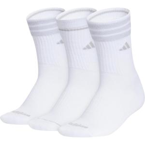 adidas womens Cushioned Crew Socks (3 Pairs) Durable & Comfortable(White/3-stripe/4)