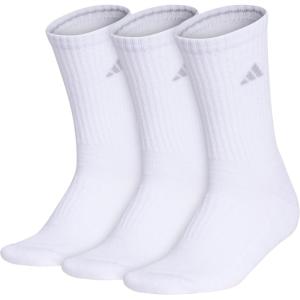 adidas womens Cushioned Crew Socks (3 Pairs) Durable & Comfortable(White/Clear Onix Grey/3)
