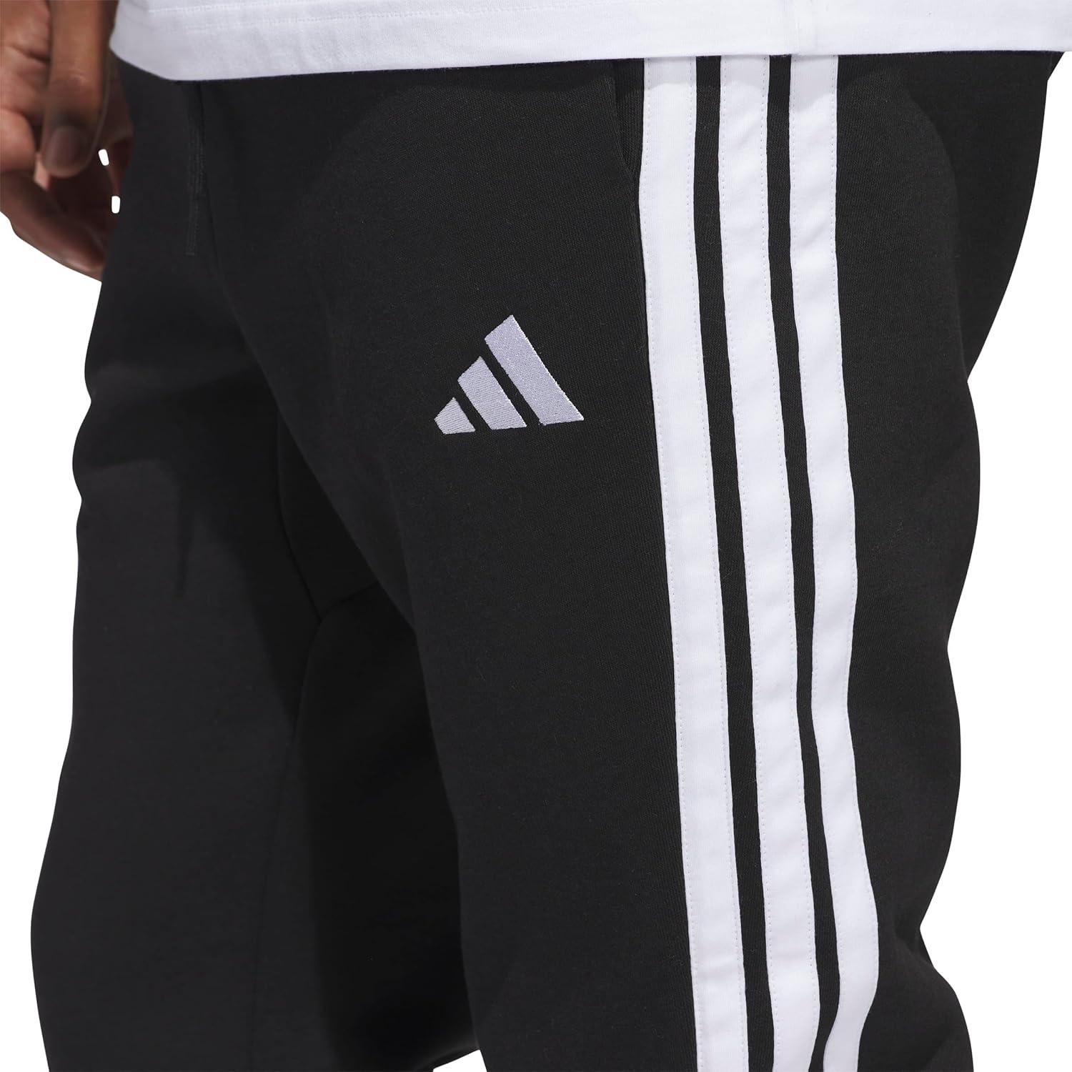 image:imageadidas Mens Essentials 3 Stripe Regular Fit Fleece PantsBlackWhiteWhite