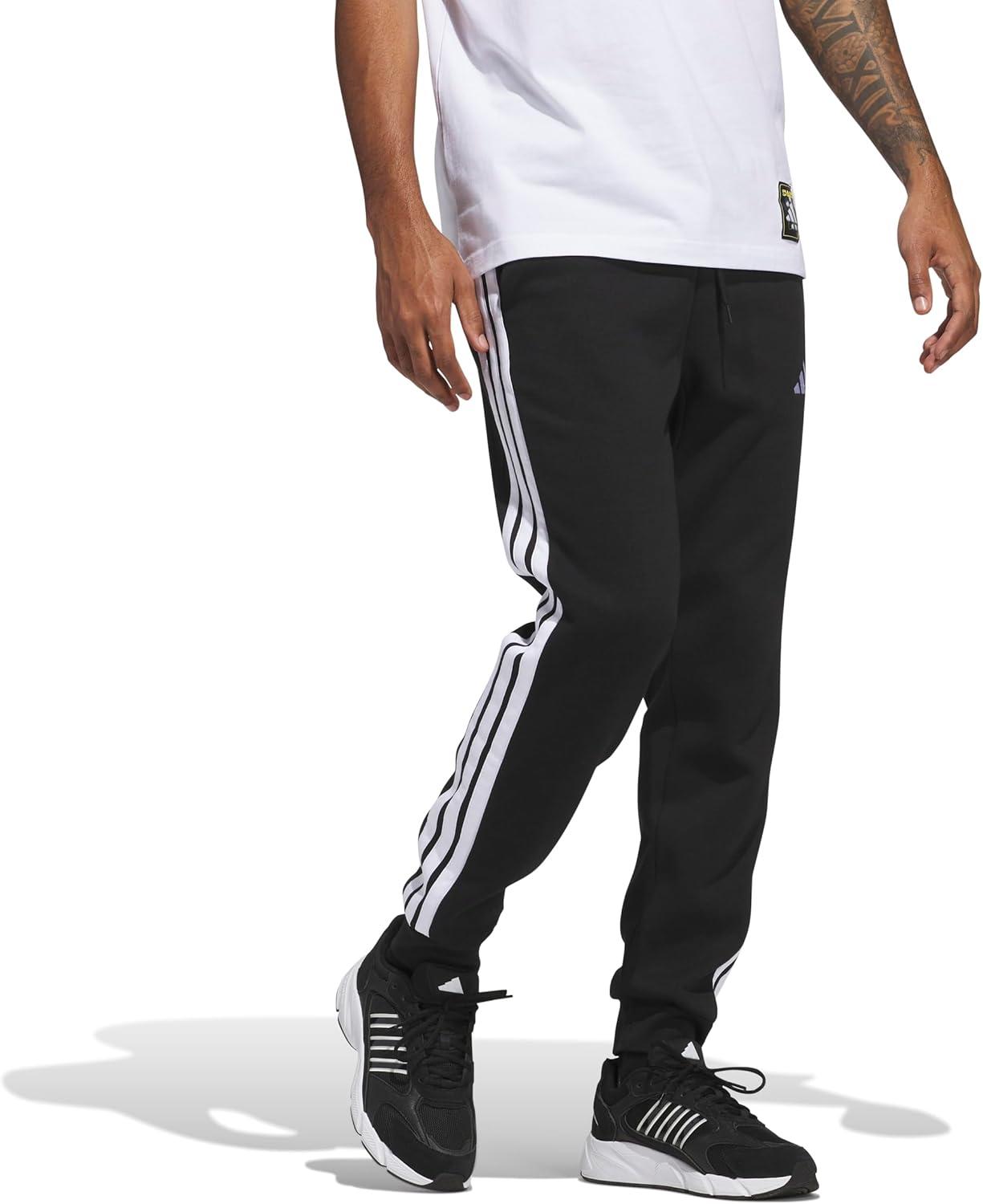 image:imageadidas Mens Essentials 3 Stripe Regular Fit Fleece PantsBlackWhiteWhite